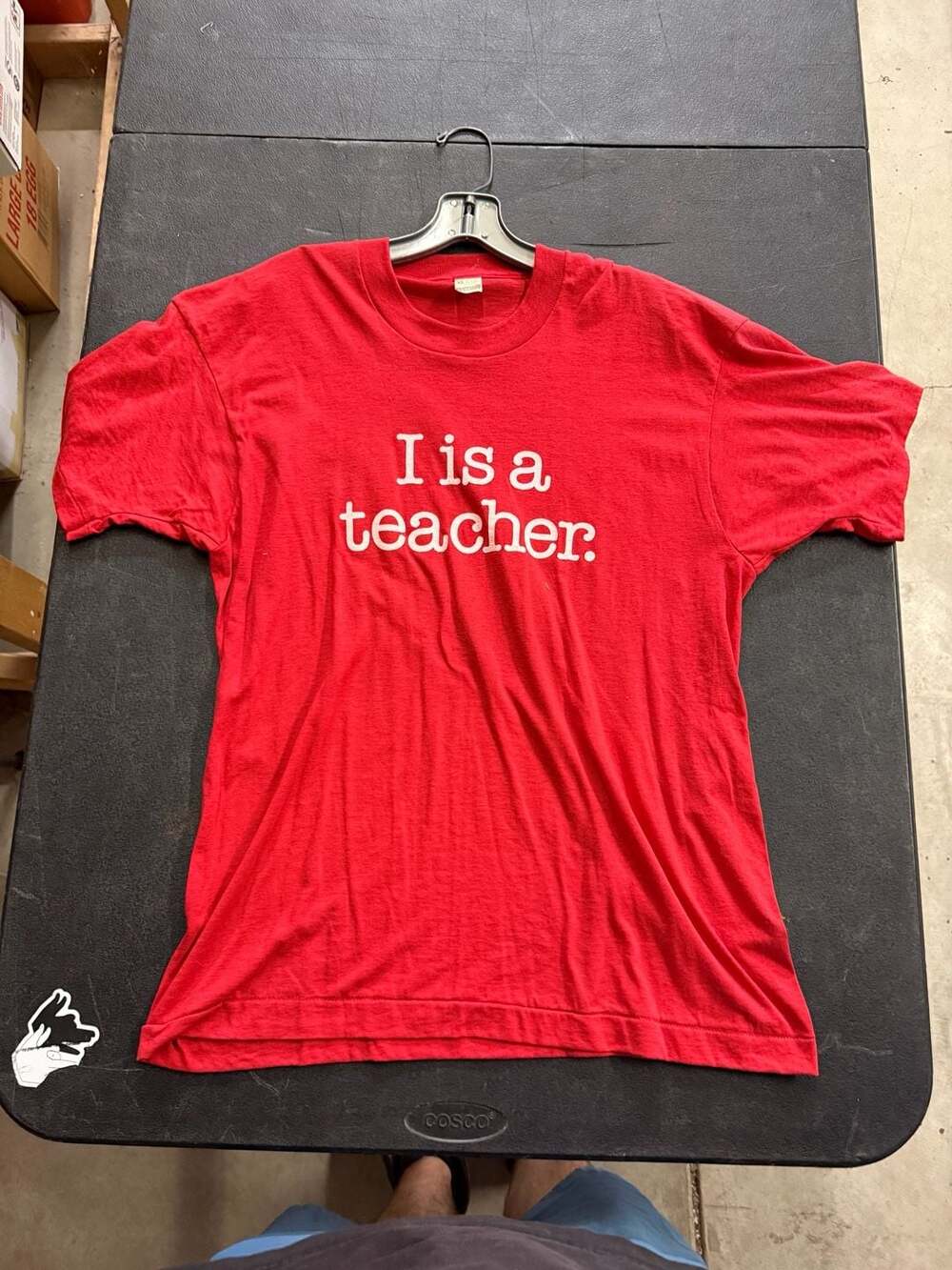 Vintage 1980s Screen Stars I Is A Teacher Funny Grammar Graphic T-Shirt XL Red M